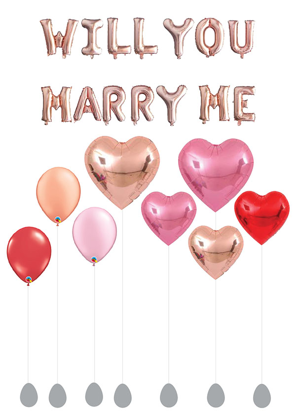 [SET] Rose Gold Will You Marry Me with Heart Balloons Bouquet