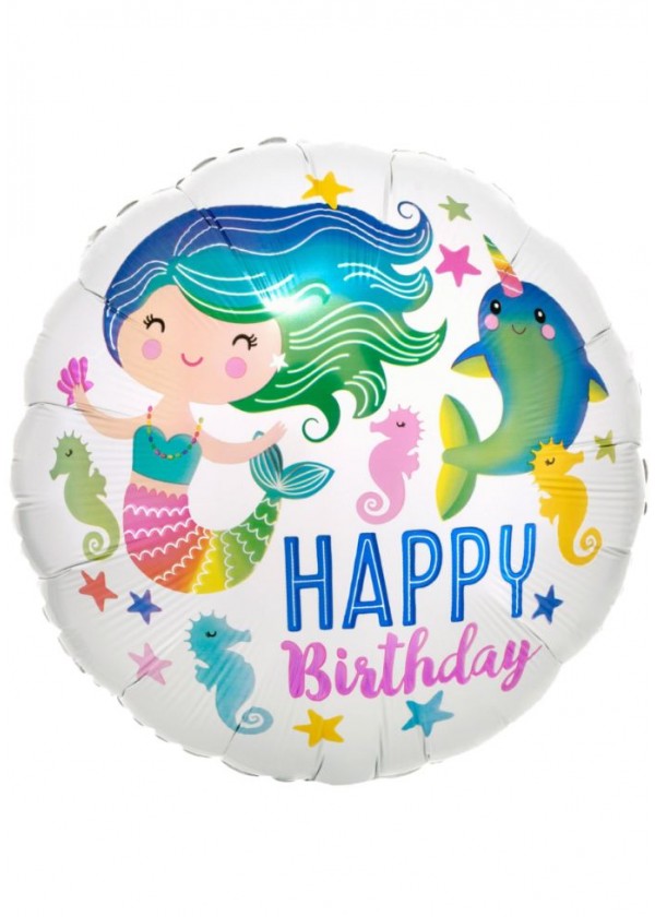 18" Round BDAY Colourful Mermaid HBD