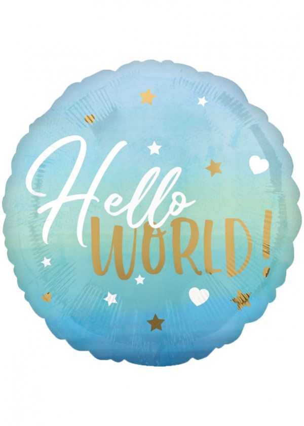 18" Round BABY Blue Hello World