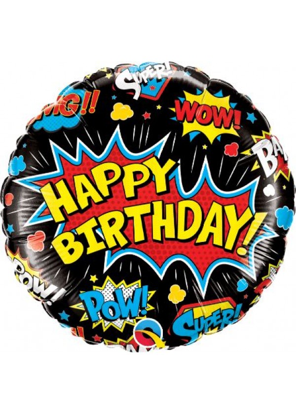 18" Round BDAY Superhero Black