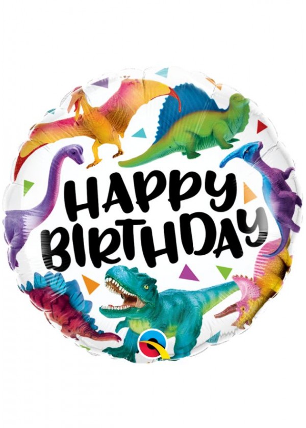18" Round BDAY Colorful Dinosaurs