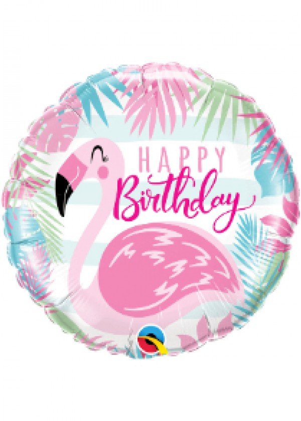 18" Round BDAY Pink Flamingo