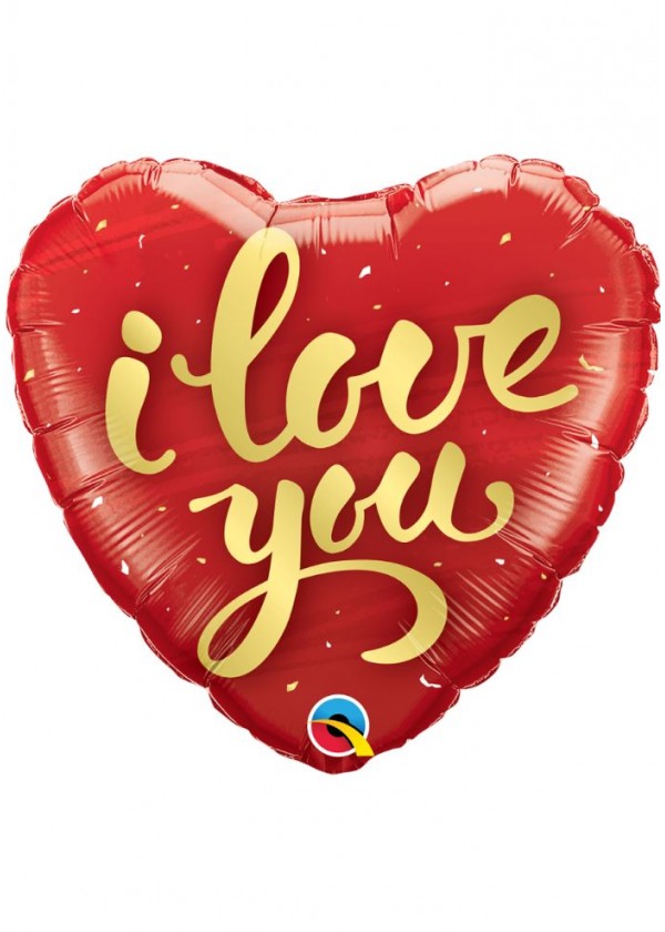 18" Heart LOVE I Love You Gold Script