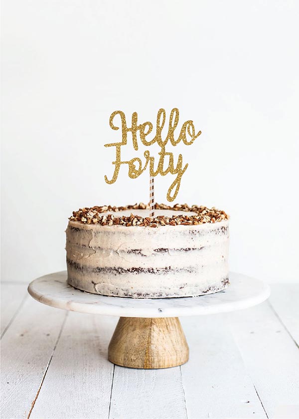 Happy 40th Birthday Cake Topper - Glitter Silver Acrylic Decoration For 6-10 Inch Cakes