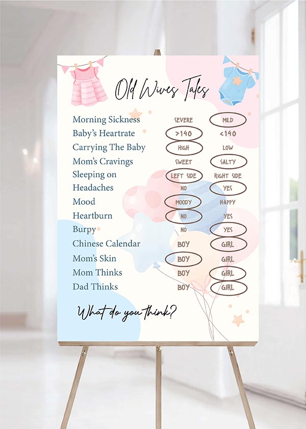 Gender Reveal Activity Board - Old Wives Tales